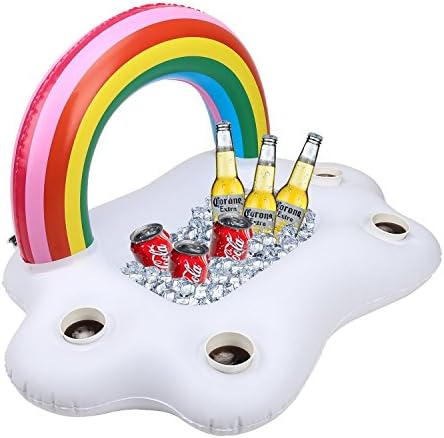 Iwalouges Inflatable Rainbow Cloud Drink Holder Floating Beverage Salad Fruit Serving Bar Pool Float Party Accessories Summer Beach Leisure Cup Bottle Holder Water Fun Decorations Toys Kids Adults