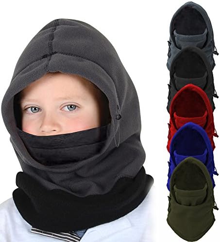 Kids Zero-Degree Cold Weather Fleece Hood Face Coverup with Adjustable Face Drawstring (Pink)
