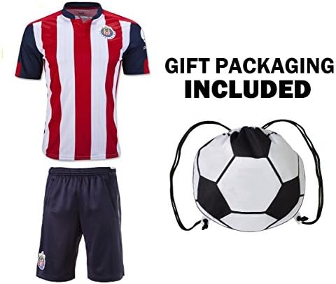 Fan Kitbag Chivas C.D. Club Deportivo Guadalajara Youth Soccer Jersey &amp; Shorts Kids Premium Gift Kitbag ✮ BONUS GIFT Soccer Backpack (Youth Large 10-13 Years, Home Short Sleeve)