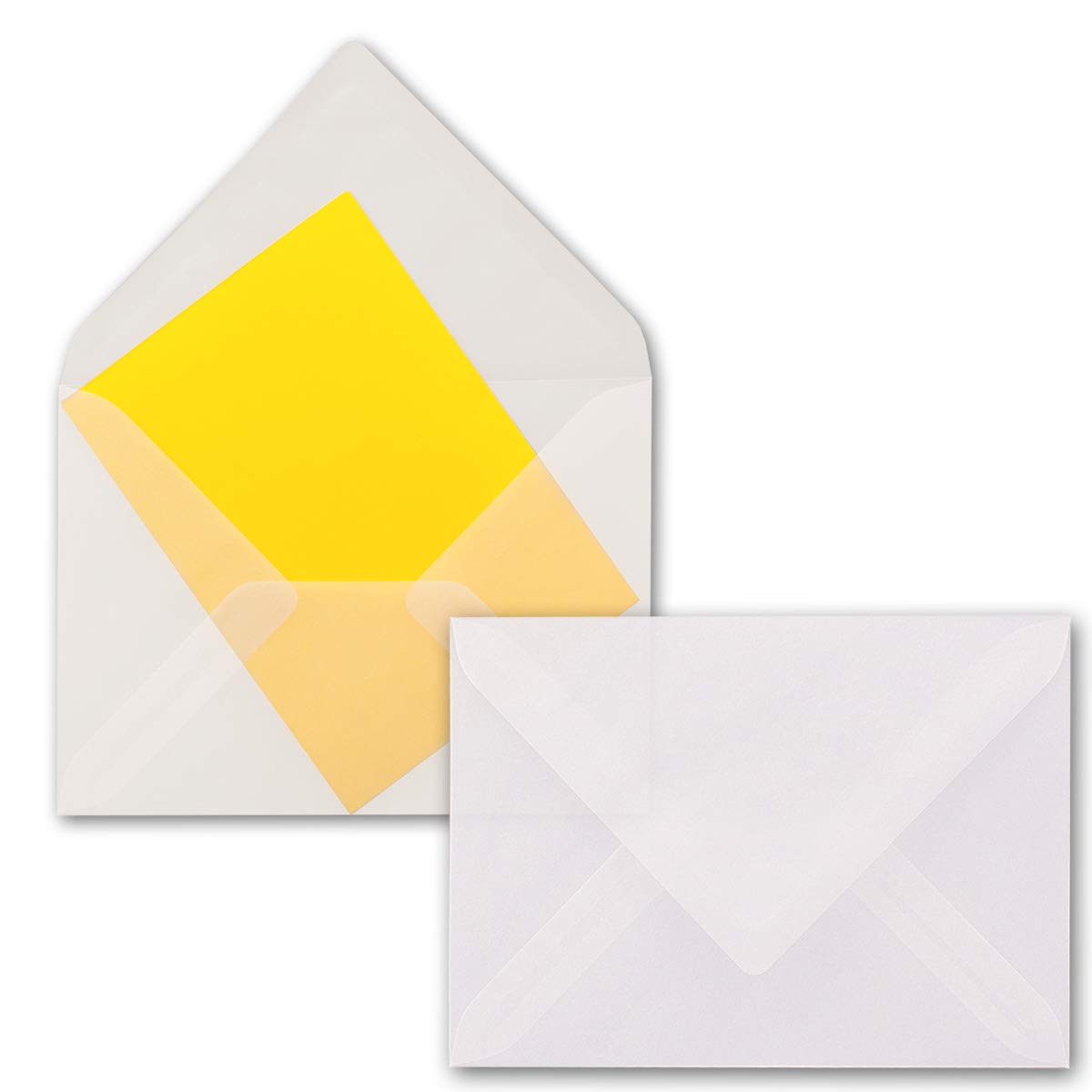 Envelopes DIN B6, square, transparent white, 125 mm x 176 mm, wet glue, pointed flap. 50 Pieces transparent-white