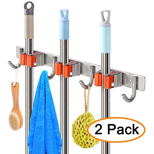 YUMORE Broom Mop Holder, Stainless Steel Heavy Duty Tools Hanger, Garden or Cleaning Tools Organizer for Kitchen Bathroom Closet Office Garden, Screw or Adhesive Installation Pack of 2 - Thumbnail 7