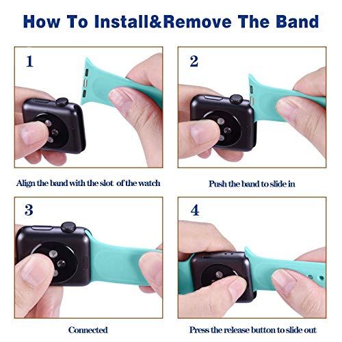 VATI Sport Band Compatible for Apple Watch Band 38mm 40mm, Soft Silicone Sport Strap Replacement Bands Compatible with 2019 Apple Watch Series 5, iWatch 4/3/2/1, 38MM 40MM S/M (Marine Green)