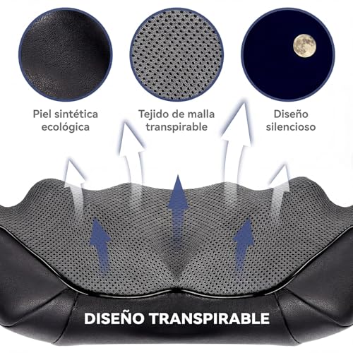 Masajeador Cervical y Espalda con Calor, Masajeador Cervical Shiatsu 16 Cabezales 3D, 3 Modos Masaje Profundo Rotación y Masaje de Amasamiento Shiatsu Intensidad Ajustable, Regalo para Oficina y Hogar