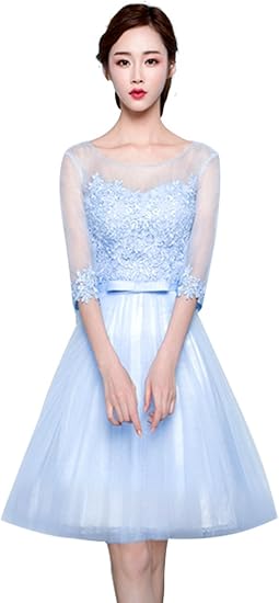 Amazon リッチココ Richcoco レディース パーティードレス 半袖 ひざ丈 Aライン 編み上げ ファスナー仕様２タイプ ワンピース ブライズメイド 花嫁の介添え 結婚式 二次会 ブルー 編み上げ 3xl パーティードレス 通販