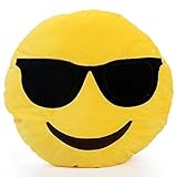 Emoji Smiley Emoticon Yellow Round Cushion Pillow Stuffed Plush Soft Toy | USA Seller (Sunglasses) by LFA