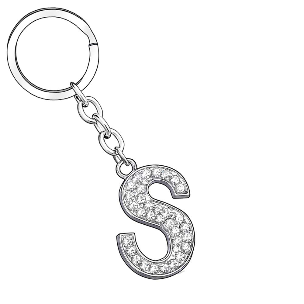 A B C D E F G H I J K L M N O P Q R S T U V W X Y Z Letter Keyring Keychain for Women Girl Family Best Friend Silver Crystal Jewellery (S)