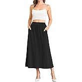 NILOUFO Women Trendy Maxi Skirts Casual High Waisted Elastic A-Line Long Skirt with Pockets(Black, Small)