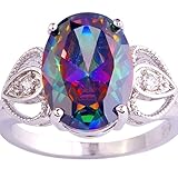 YAZILIND Rainbow Topaz Silver Plated Crystal Anniversary Ring Engagement Jewelry For Women Size6