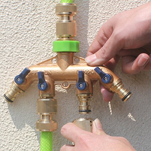 A-SZCXTOP Brass Fittings 4 Way Quick Connector Nipple Joint Garden Water Tap Hose Adapter With Water Control Valve(3/4 DN 20)