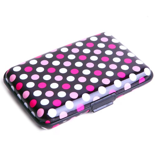 HDE Aluminum Travel Wallet Credit Card Case with RFID Blocking Protection (Pink & White Polka Dot)