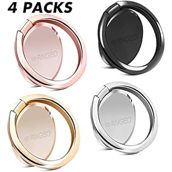 Rngeo Finger Ring Stands Set, Pack of 4 Universal Thin 360 Degree Rotation Phone Rings, Compatible with iPhone, Android & Other Smartphones (4 Packs of Rose Gold, Gold, Gray, Silver & Black)