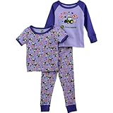 John Deere Toddler and Girls 3 pc Pajamas Set (2T, Lilac Tractor)