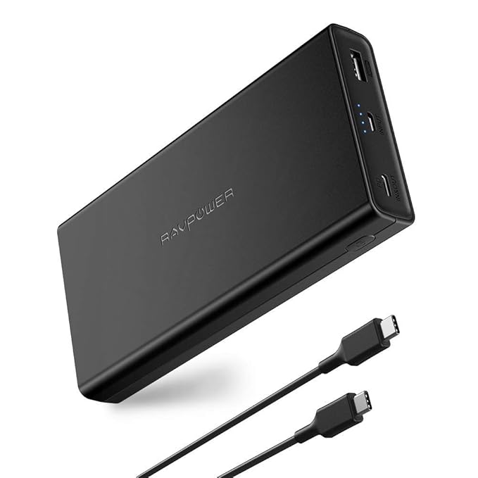 RAVPower 20100mAh Powerbank USB C Power Delivery (45W PD Ausgang) Externer Akku mit Type C Kabel für iPhone XS Max/XR / 8 / X
