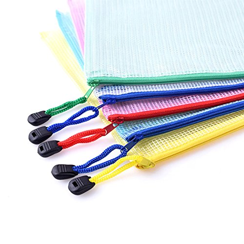 12Pcs 5 Colors A4 (White, Blue, Yellow, Red, Green) and A5 (Red, Blue) Plastic Zip File Paper Document Folder Bags Storage Pouch