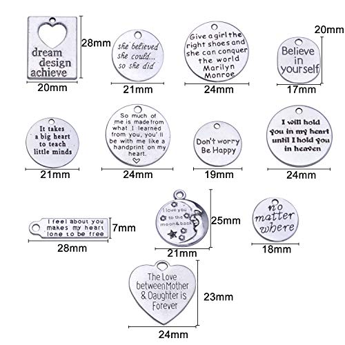 Jdesun 24 Pieces Inspiration Words Charms, 12 Styles Inspirational Message Charm Pendants for Crafting Necklace Bracelet - Thumbnail 6
