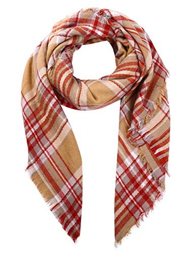 Bess Bridal Women's Plaid Blanket Winter Scarf Warm Cozy Tartan Wrap Oversized Shawl Cape - Thumbnail 4