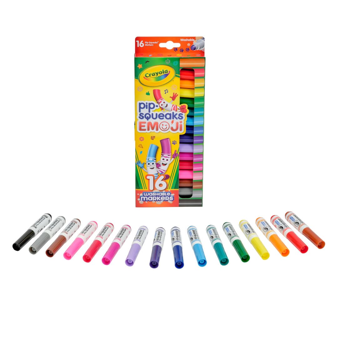 Crayola Emoji Pip Squeaks Washable Markers (16ct), Toddler Mini Stamper Marker Set, Coloring Supplies for Toddlers, Gift for Kids