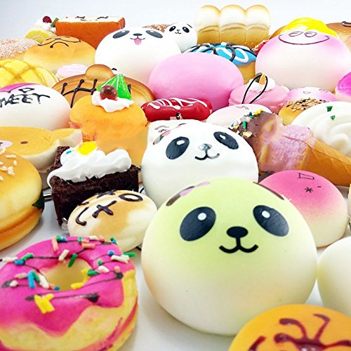 Wocst Random Jumbo Medium Mini Soft Squishy Foods Cake/Panda/Bread/Buns Phone Straps (12PCS)