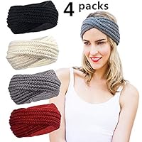 Aisikasi Winter Headbands 4 pack Stretch Warm Cable Knit Fuzzy Lined Ear Warmer Headband Women Warm Bulky Crocheted Headwrap