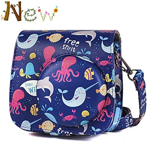 Funnideer Protective Case Compatible for Fujifilm Instax Mini 9 / Mini 8 / Mini 8+ Instant Camera Case Bag Vegan Leather Bag Cover with Removable Strap (Ocean Blue)