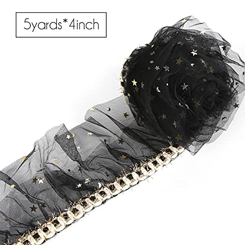 VGOODALL Black Glitter Tulle Ribbon Sparkling Tulle Rolls, 5 Yard Mesh lace Ribbon for Wedding Decoration Gift Wrapping Tutu Skirt DIY Arts and Crafts