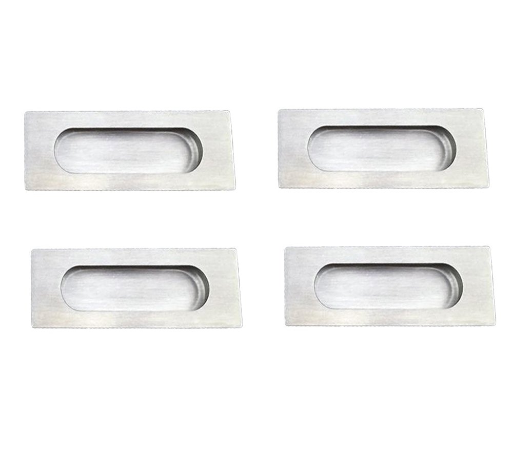 NELXULAS Brushed Nickel Stainless Steel Rectangular Flush Recessed Sliding Door Pull Handles Hidden Concealed Screws (4 Pack)