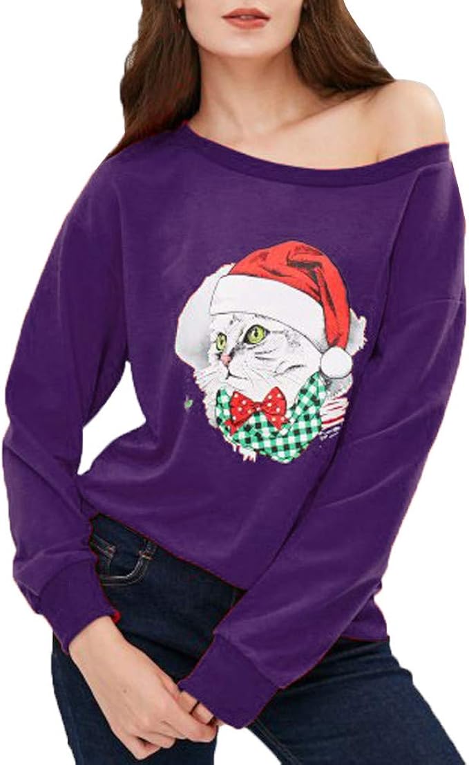 Franterd Christmas Clearance Blouse Women Xmas Cat Long