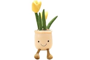 FAVOSTA Cute Succulents Plush Toy, 14.6'' Potted Plant Stuffed Plush Pillow Decoration, Soft Fluffy Succulents Throw Pillow, Plush Toy Gift for Kids Girls (Yellow - Tulip, 37cm/14.6inch)