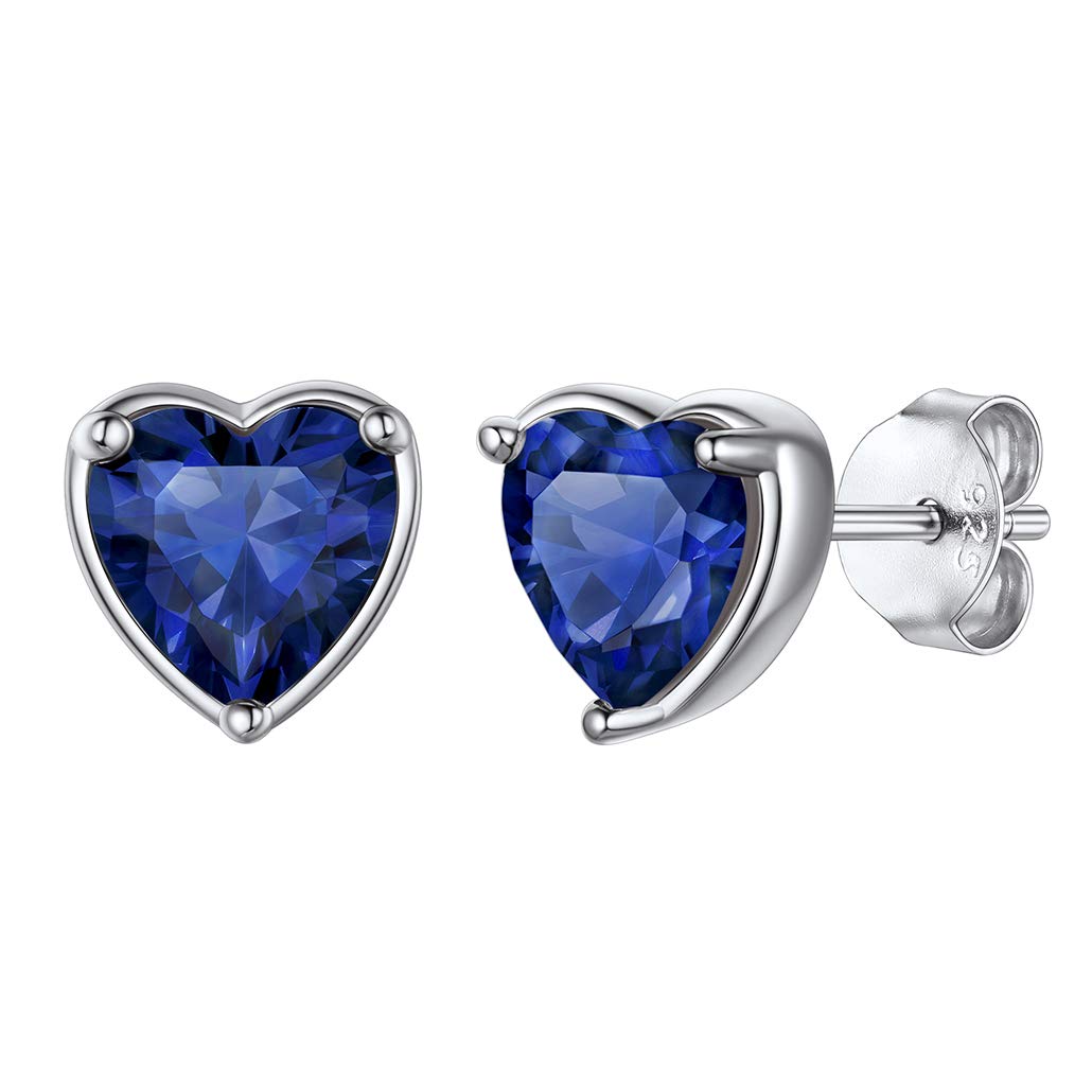 Silvora Sterling Silver Heart Stud Earrings for Women with Cubic Zirconia Birthstone Hypoallergenic Jewellery Gifts for Ladies Mum Girls