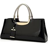 XingChen Glossy Women Handbag Faux Patent Leather Top-Handle Bag Structured Shoulder Bag Tote Evening Purse Party Satchel
