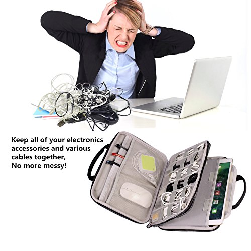 Electronics Organizer Travel Bag Accessories Cable Cord Gadget Gear Storage EVA Hard Cases for 10.5 Inch Tablet Large (Black)