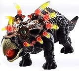 WolVol Walking Triceratops Dinosaur Toy Figure with Many Lights & Loud Roar Sounds, Real Movement (Battery Powered)