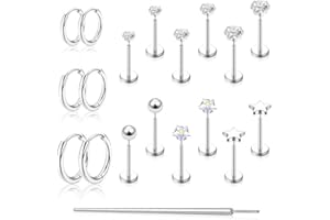 jagosen Flat Back Stud Earrings Cartilage Earrings for Women Men Hypoallergenic Threadless Flat Back Earring Surgical Steel Earring Tragus Helix Labret Lip Medusa Conch Body Piercing Jewelry
