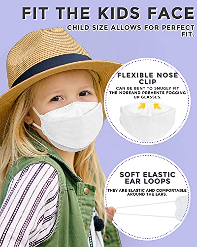 Kids KF94 Mask for Children, 20 Packs Individual Wrapped White Mask Kid Sized, Small Soft Mask for Boys Girls Comfortable Fit, 4-Ply Breathable Mask with Adjustable Nose Clip
