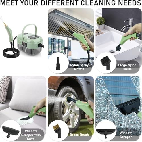 HELEE Handheld Steam Cleaner, High Pressure Multipurpose Steamer, 2500W|1000ML, 10S Fast Heat-Up 6 Gears Adjustment, With Brushes, Glass Scraper, for Car, Kitchen, Furniture and Tile (White)