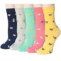 Chalier 5 Pairs Womens Cute Animal Socks Colorful Funny Casual Cotton Crew Socks,Style 01,Free size