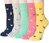 5 Pairs Womens Colorful Cute Animal Casual Girls Cotton Crew Socks by Chalier