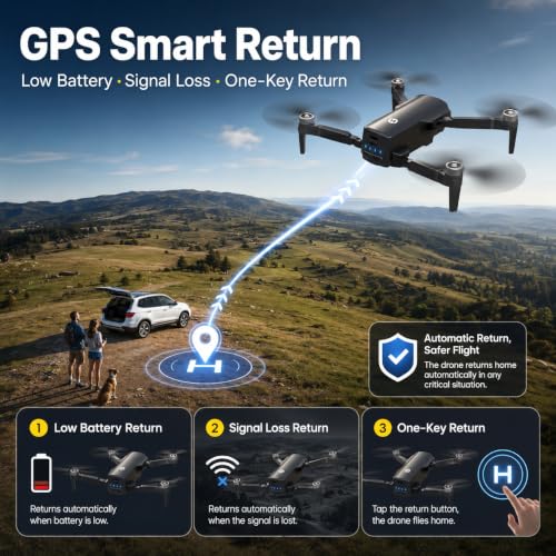 Holy Stone HS360S GPS Drone with 4K Camera for Adults, Under 250g Lightweight RC Quadcopter, 10000Ft FPV Transmission, GPS Return, Follow Me, Time-Lapse, QuickShot