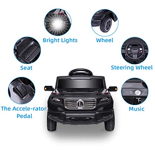 VALUE BOX Electric Remote Control Truck, Kids Toddler Ride On Cars 6V Battery Motorized Vehicles Children's Best Toy Car Safe with 3 Speeds, Music, seat Belts, LED Lights and Realistic Horns (Black) - Thumbnail 2