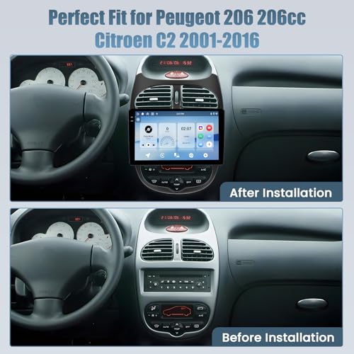 4+128G Android 15 Radio For Peugeot 206 206cc Citroen C2 2001-2016 Incell Screen Carplay Android Auto Roinvou, 9'' Touch Screen Stereo Radio GPS Bluetooth EQ WiFi RDS FM SWC Rear Camera