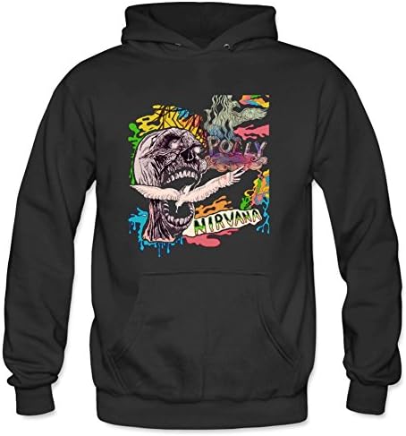 Men's NIRVANA Skeleton Eagle Classic Long Sleeve Hoodies M Black