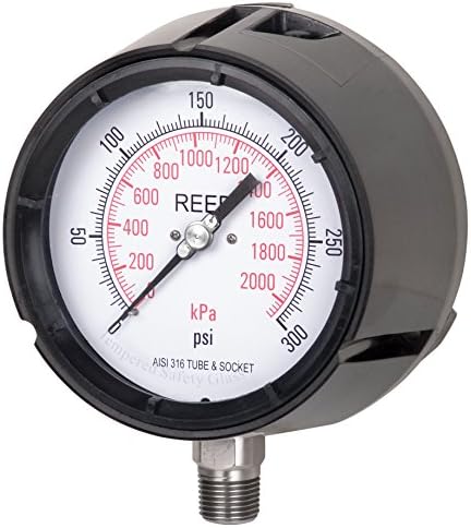 Baker Instruments LF Series LF45-5000P-1/4 Pressure Gauge, 0 to 5000 psi/ 0 to 35000 kPa, 4.5" Dial, 0.5% Accuracy, 1/4" NPT Bottom Mount, Sillicone Filled