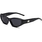 Cyxus Y2k Star Black Sun Glasses for Women, Wrap Around UV Sunglasses Women Men Swift Oval Fashion Sport Shades Trendy Sun Glasses 1084