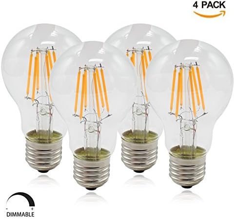 Mininono Vintage LED Filament Bulbs E26 6W (60W Halogen Bulbs Equivalent) 650lm, A19 Dimmable Edison Globe LED Light Bulb, Warm White 2700K,E26 Screw Base Retro Light Fixtures, Pack of 4