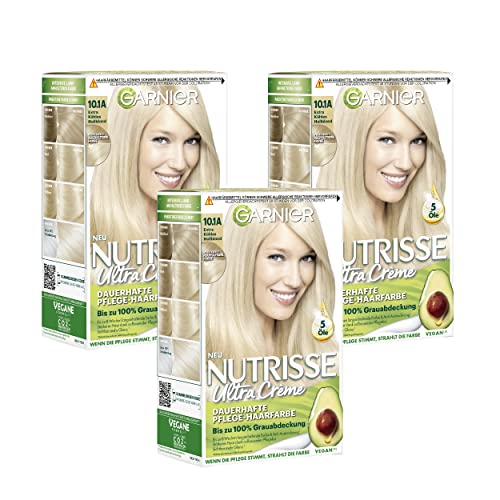 Garnier Nutrisse Nourishing Intensive Tint with Nourishing Fruit Oils, Colouration with 8 Weeks Hold, Colour Sensation Hair Colour, 10.1A Extra Cool Blonde