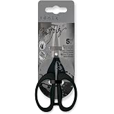 Tim Holtz Small Scissors - 5 Inch Mini Snips with Micro Serrated Blade - Craft Tool for Cutting Paper, Fabric, and Sewing - Titanium with Black Comfort Grip Handles