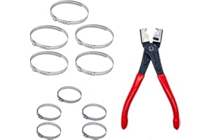 Tutuxio 10pcs Stainless Steel CV Boot Clamp with 1pc Heavy Duty Hose Clip Pliers, Small and Large Adjustable Drive Shaft CV Boot Crimp Clamp Universal Car Accessories Ear Type Extension