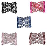 Lovef Crystal Bow Elastic Double Combs with Plastic Flowers Hair Clips, Hair Holder/Ez Comb 4pcs