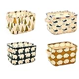 Hunter Raman Collapsible Storage Bin Basket,4Pack Stationery Handicraft Foldable Storage Bins Basket Linen Fabric Canvas Storage Baskets Organizers Shelves Baby Toys Makeup Office