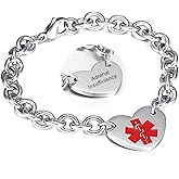LF 316L Stainless Steel DNR Engraved Medical Alert Heart Charm Link Bracelet Rolo Chain Medic ID Bracelets Monitoring Awareness for Womens for Outdoor Emergency,Do Not Resuscitate
